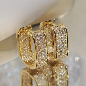 Rectangular Zircon Hoops Gold Tone with Lots of Bling #1418